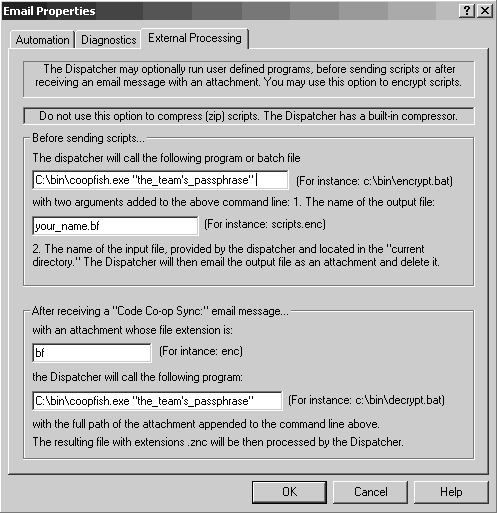 Screenshot of the Dispatcher's settings window